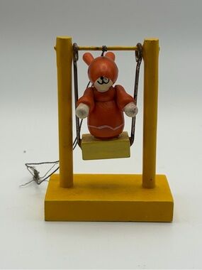 Vtg German Erzgebirge Wooden Bunny Rabbit on Swing Toy Figurine Easter Steinbach